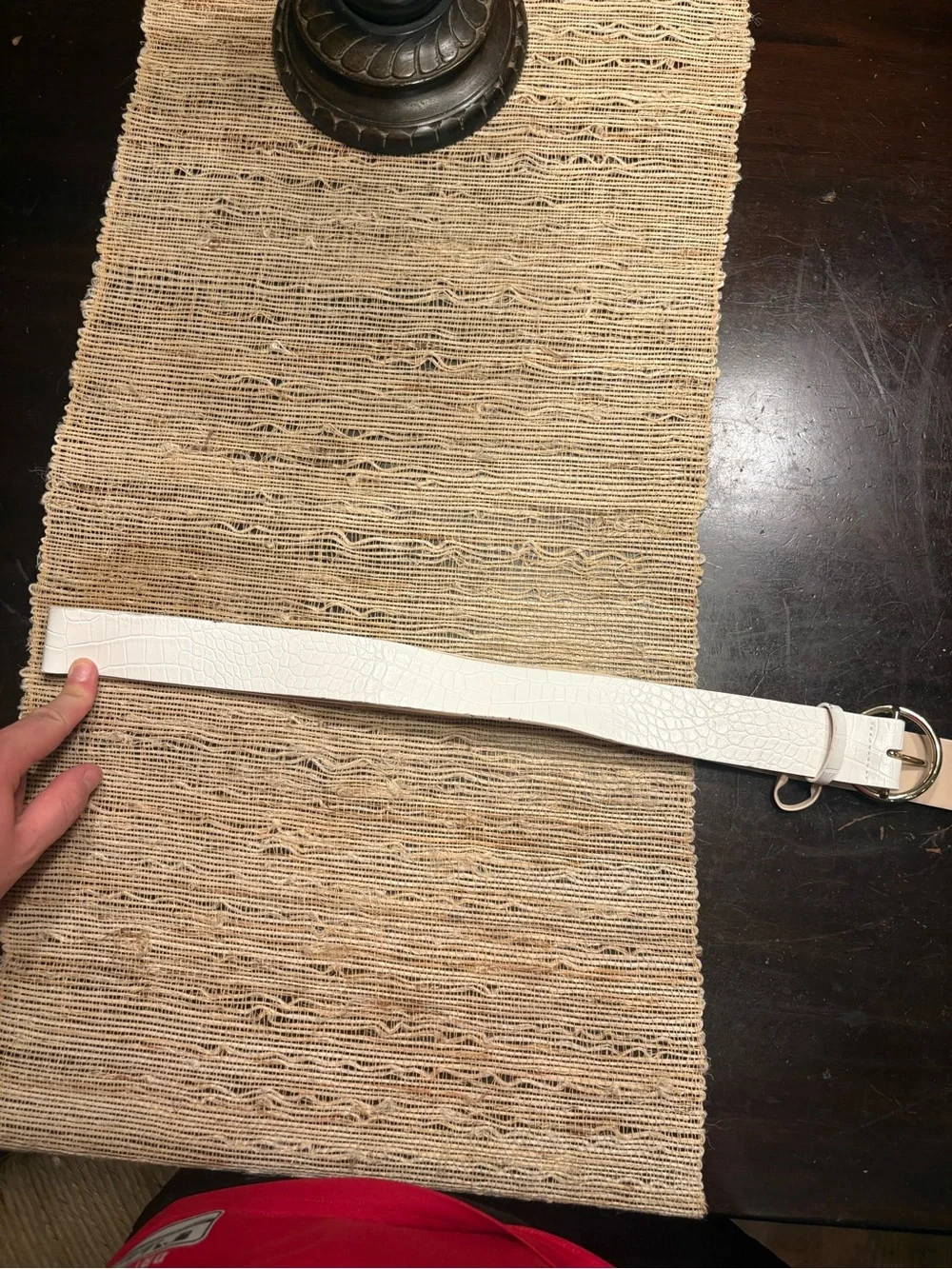 Women’s H&M White Croc-Embossed Leather Belt with Silver Buckle